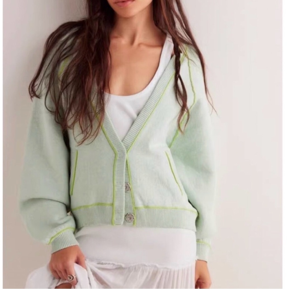 Free People We The Free Midnight Cardi Medium Aloe Lime Combo NWT